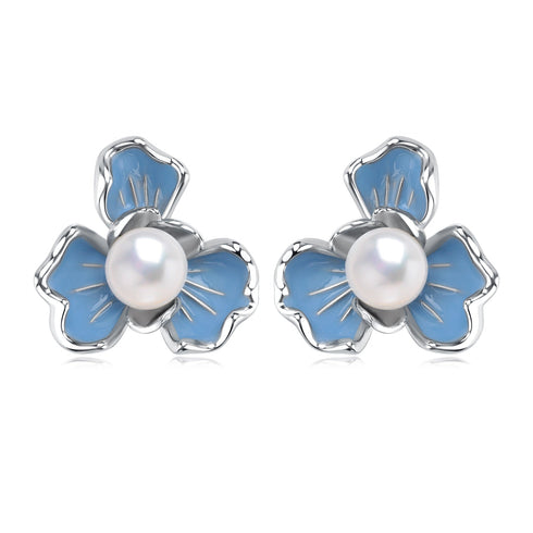 7-7.5mm Blue Floral Pearl Earrings - House Of Pearls